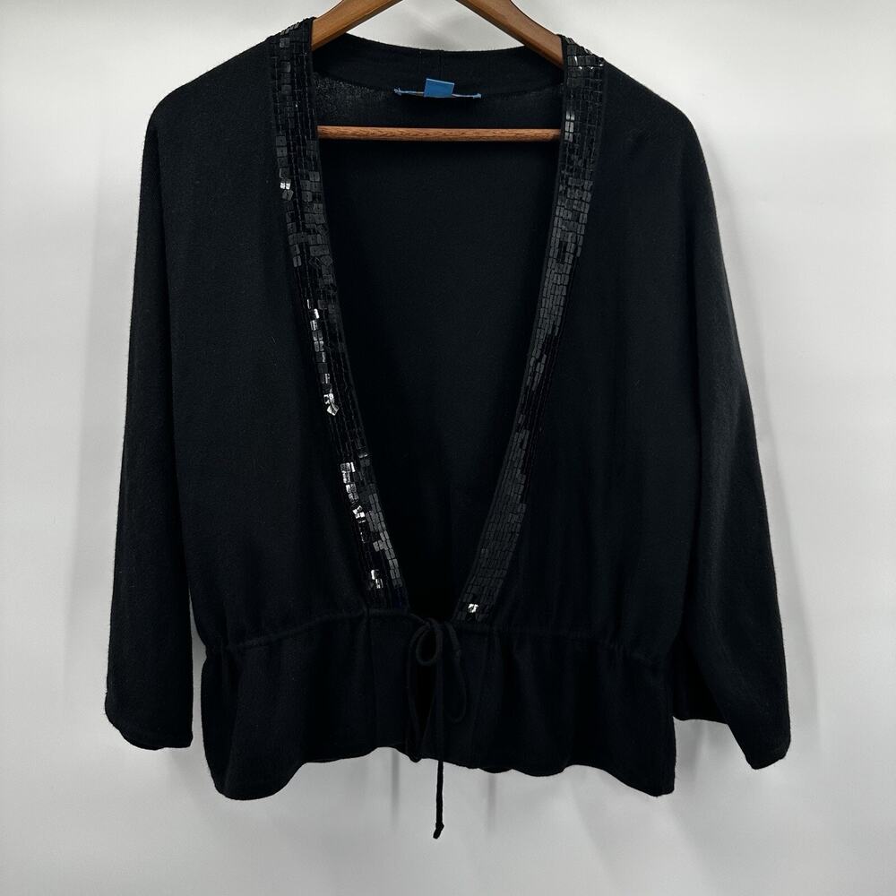 White Warren Angora Silk Sweater Womens Large Black Sequin Elegant‎ Soft